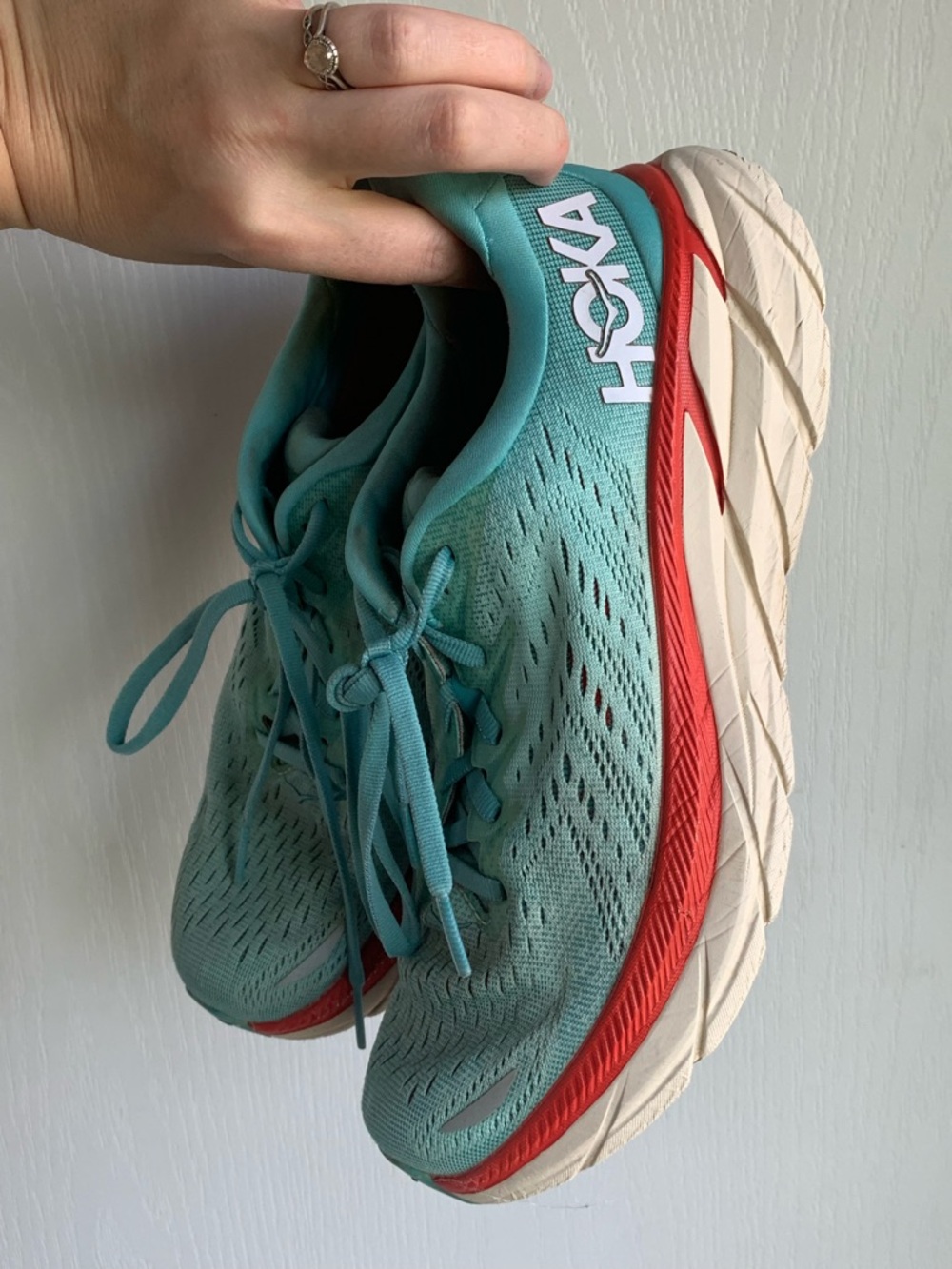 HOKA Clifton 8 women's running shoe in the Aquarelle/Eggshell Blue color - Picture 2 of 12
